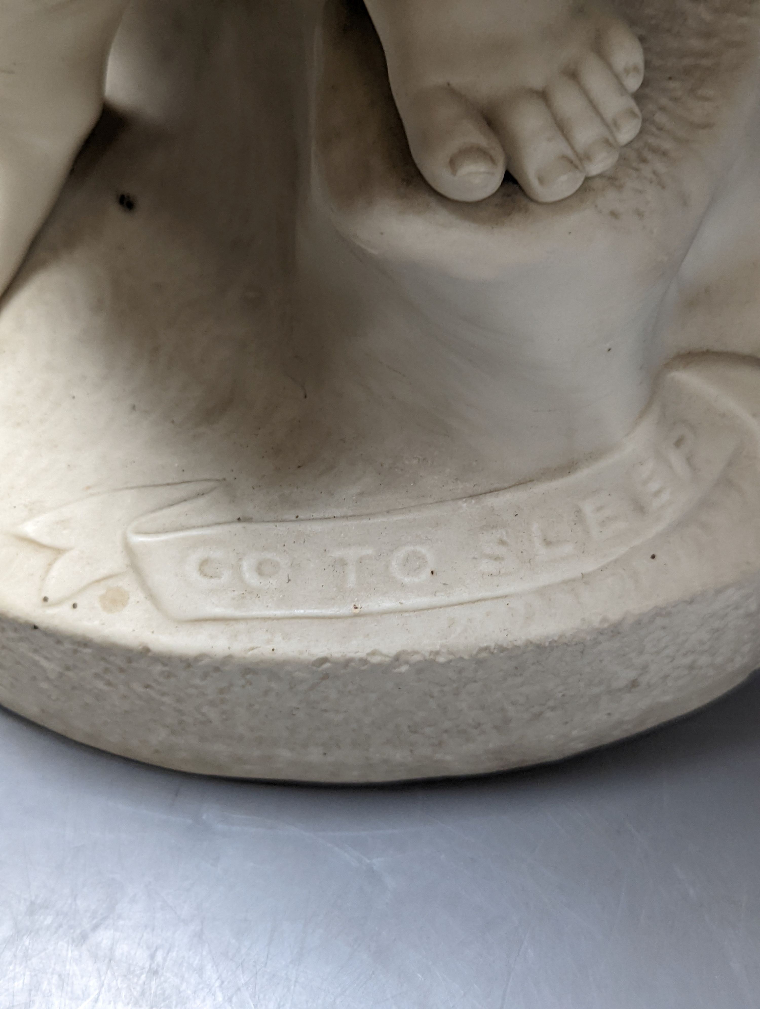 A Copeland Parian group Girl with dog entitled 'Go to sleep' 45cm